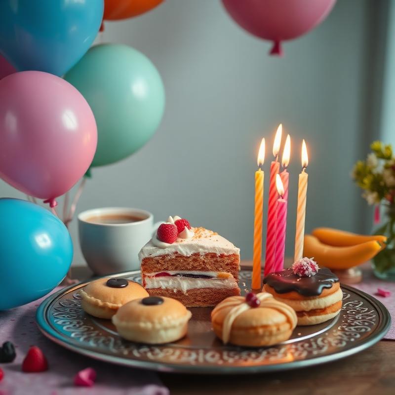 Detalle de cumpleaños con globos y velas